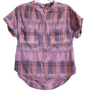 Pilcro plaid cotton popover blouse size medium
